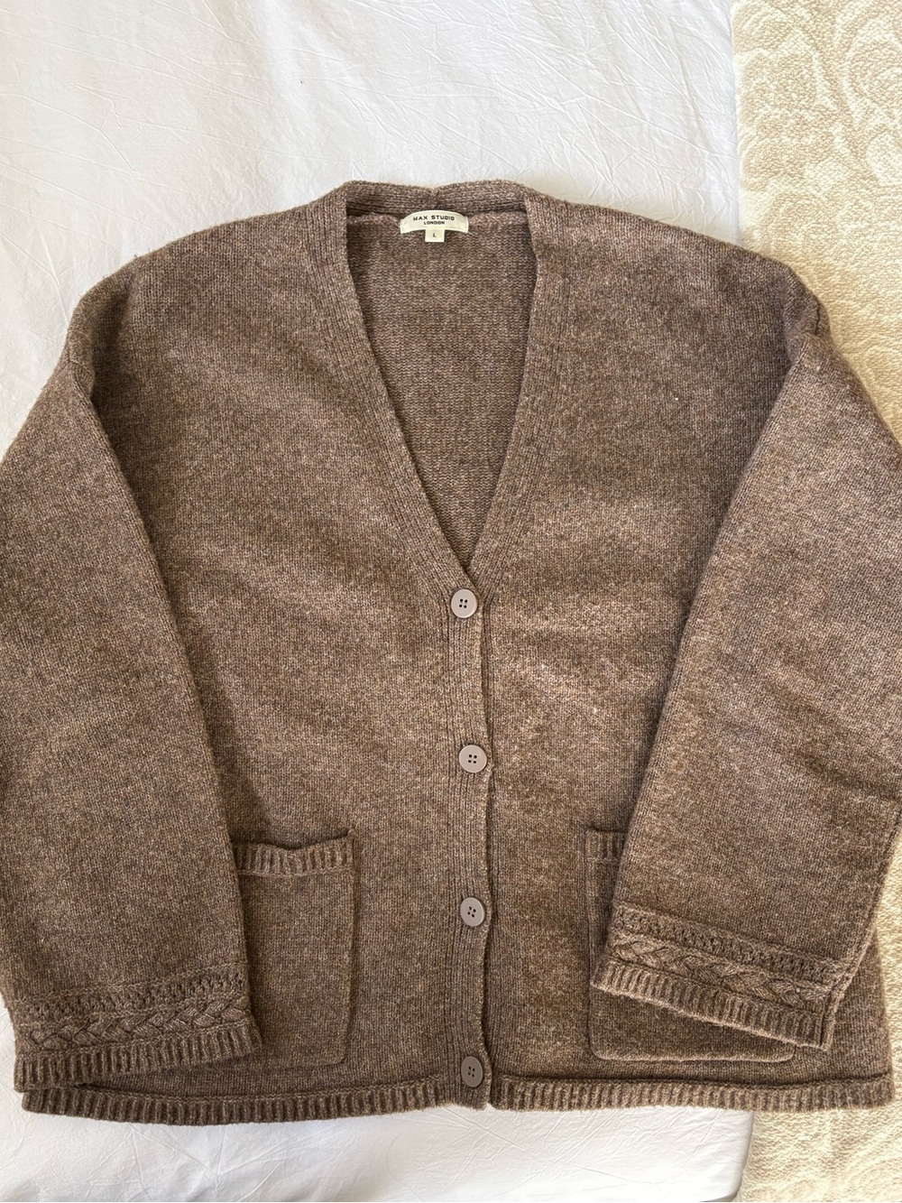Brown Button-Front Wool Cardigan